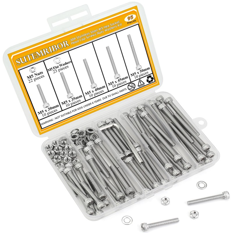 95 Pieces M5 x 30/35/40/45/50mm Hex Socket Head Cap Screws