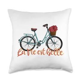 La Vie Est Belle French Bicycle France Lover Francophile Throw Pillow