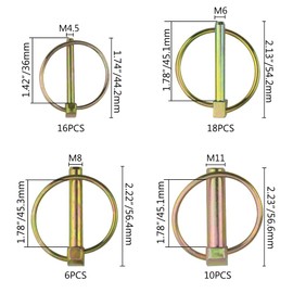 WMYCONGCONG 50 PCS Heavy Duty Lynch Pin Fastener Assortment Kit Linch Pin with Ring for Farm Tractor Trailer Boat Bike