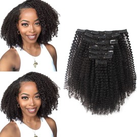 ABH AMAZINGBEAUTY HAIR Afro Curly Clip in Hair Extensions Real Human Hair 4A 4B Curly Clip ins for Black Women 120g 7 Pieces 17 Clips, #1B Natural Black 14 Inch