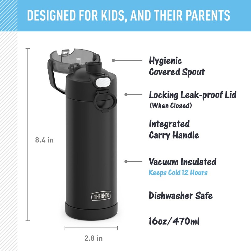 THERMOS FUNTAINER - Acero inoxidable de 16 onzas, color negro