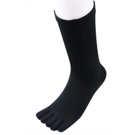 Fukutoku Sangyo Men's Deocell Deodorizing 5-Toe Socks with Kakato, Black, Crew Length