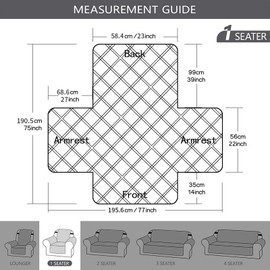 Teynewer Sofa Covers 100% Waterproof 1 Seater Sofa Slipcovers Reversible Washable Furniture Protector, Non-Slip Washable with Adjustable Elastic Straps Couch Covers for Kids, Dogs, Pets, Light Grey