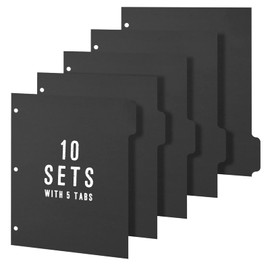 3 Ring Binder Dividers with 5-Tabs for Letter Size, 1/5 Cut, 3-Hole Punched, Blank Kraft Paper Index Dividers 8.5” x 11” for Extra Durable for College and Adults