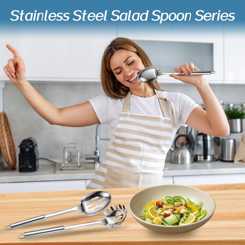Cooking Spoon Set, 3 PCS Stainless Steel Slotted Spoon, Serving
