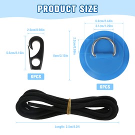 Yetaha 6 Pack Stainless Steel D Rings PVC Patch, 8.2ft Bungee Cord with Hooks Deck Rigging Kit for Inflatable Boat Kayak Dinghy SUP Deck Stand up Paddleboard Rafting Accessorie, Blue