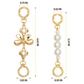 2 Pcs Purse Extender Chain, Metal Bow Pattern Wallet Strap Replacement, Alloy Pearl Bag Extender Chains, Wallet Extender Chain Decoration for Purses, Bags, Wallet