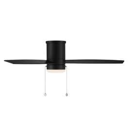WAC Atlantis Indoor and Outdoor 3-Blade Pull Chain Flush Mount Ceiling Fan 52in Matte Black with 3000K LED Light Kit