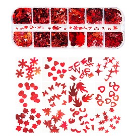 MAIOUSU STORE MAIOUSU STORE 72 Grids Valentine's Day Nail Art 3D Pink Red Holographic Nail Sequins Lazer Butterfly Star Moon Flakes Glitter Heart Hollow Heart Lip Shape Laser Flakes Sparkly Confetti