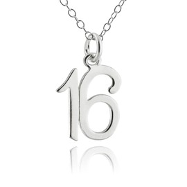 FashionJunkie4Life Sterling Silver Number 16 Necklace | Number 16 Charm with 18" Chain | Birthday Gift for Women & Men