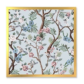 DesignQ Chinoiserie With Birds and Peonies X Traditional Framed Wall Art