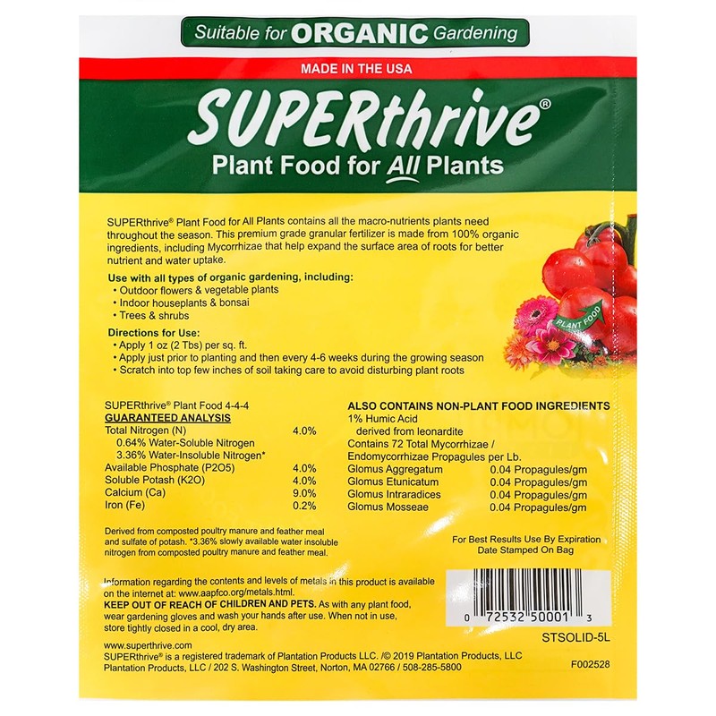 SUPERthrive Organic All-Purpose Plant Food, Solid Granular 4-4-4 (2 Pack)