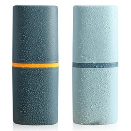 Yemiany Zahnbürsten Etui Kinder, 2 Stück, Reise-Zahnbürstenbecherhalter, Zahnpasta-Aufbewahrungsbehälter für Reisen, Camping, Business, Schule, Ausflug nach Hause (19,8 x 7,2 cm, Hellblau + Tiefblau)