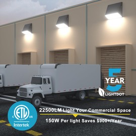 Lightdot 2Pack 150W LED Wall Pack Lights, 100-277v Full Cut Off Dusk to Dawn Photocell, 22500Lm(150Lm/W) 5000K IP65 Outdoor Exterior Lighting for Garage,Warehouse,Yard,Building,Factory,ETL