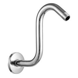 OFFO Brazo de extensión de cabezal de regadera de 8 pulgadas, brazo de regadera en forma de "S" con brida, brazo de extensión de regadera de cuello de ganso de tiro alto con acabado cromado