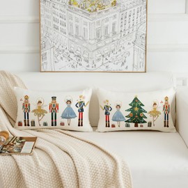 HOMFREEST Merry Christmas Throw Pillow Covers 12x20 Inches Nutcracker Pillowcases Xmas Winter Holiday Cushion Cases Party Decorations for Sofa Couch Set of 2