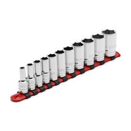 CASOMAN 11PCS 3/8" Drive 6 Pt. Mid-Length Socket Set, SAE, Mirror Chrome Finish, 1/4", 5/16", 3/8", 7/16", 1/2", 9/16", 5/8", 11/16", 3/4", 13/16", 7/8"