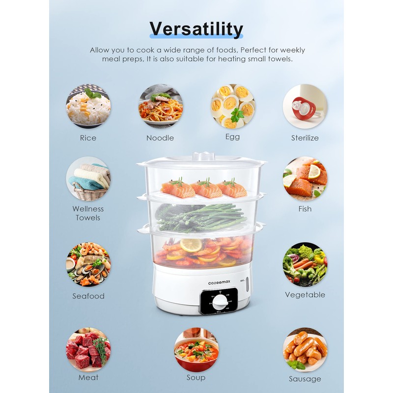 Cozeemax 3 Tier Electric Food Steamer for Cooking, 13.7QT Vegetable