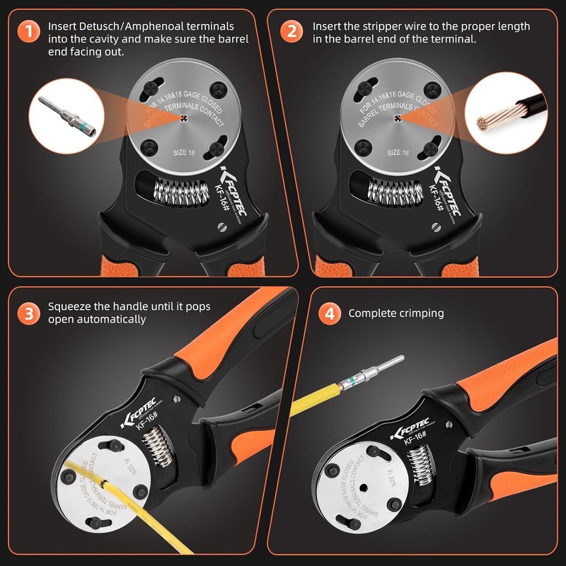 KF CPTEC Deutsch Crimper, 4-Way Indent Tool, 8-Impression Closed Barrel