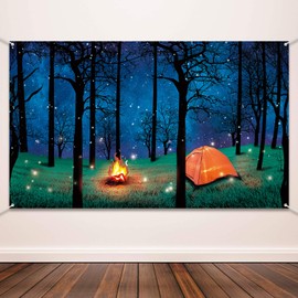 Blulu Forest Scene Camping Backdrop Photography Background Supplies Camping Classroom Photo Shoot Decoration for Theme Vbs Birthday Party(6.1 x 3.6 ft)