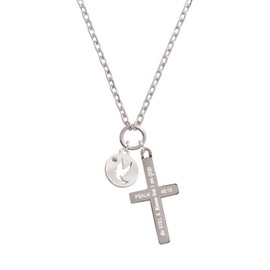 Delight Jewelry Silvertone Dove Disc - Be Still and Know Engraved Cross Zoey Necklace, 28"