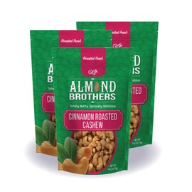 Almond Brothers Roasted Cashews - Hand Crafted Cinnamon Glazed Roasted Cashews, Gluten-Free, Non-GMO, Candied Cashews, Gourmet Cashews Snack - Cinnamon Roasted Cashews, (5oz, 3 Pack)