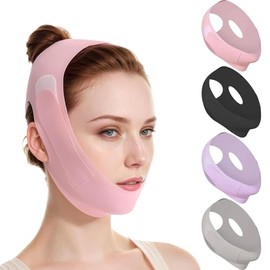 4PCS Faja Papada Facial Lifting,Faja Facial En V, Doble Reafirmante Y Lifting, Transpirable Y Ajustable, Elimina La Papada Y La Flacidez Facial,Portátil Para Uso Diurno Y Nocturno