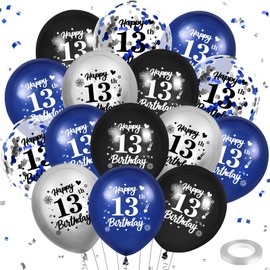 Blue 13th Birthday Balloons 24Pcs Navy Blue Black Silver Happy 13th Birthday Latex Balloons Confetti Balloons for Boy Girls 13th Birthday Anniversary Party Decorations Supplies 12 inches