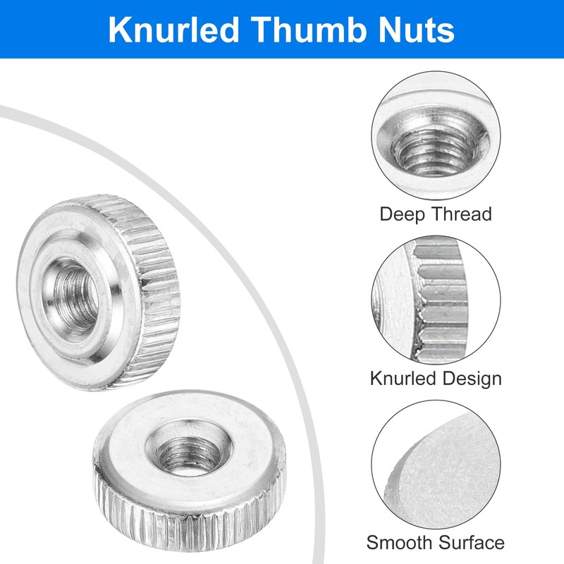 sourcing map 10Pcs M4 Knurled Thumb Nuts, Carbon Steel Round