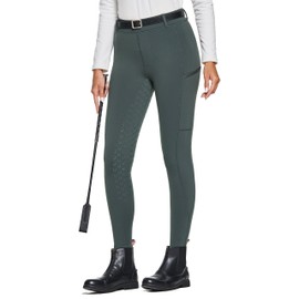 FitsT4 Sports Women's Winter Horse Riding Pants with Zipper Pockets Full Seat Riding Tights Fleece Lined Equestrian Breeches for Women Grey 2XL