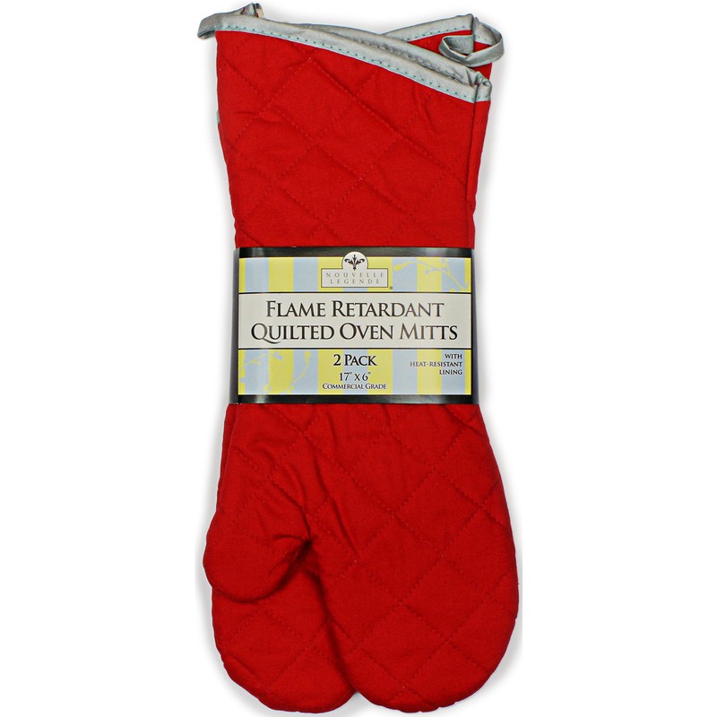 Nouvelle Legende Flame Retardant Quilted Oven Mitts, 17" Heavy-Duty Heat