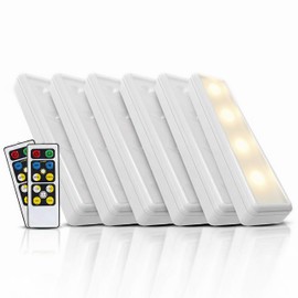 Brilliant Evolution Wireless LED Under Counter Lights with 2 Remote Controls - 6-Pack Battery Operated Under Cabinet Lighting Fixtures - Stick On Push Lights with Timer - Warm White, 8.5" x 2" x 0.6"