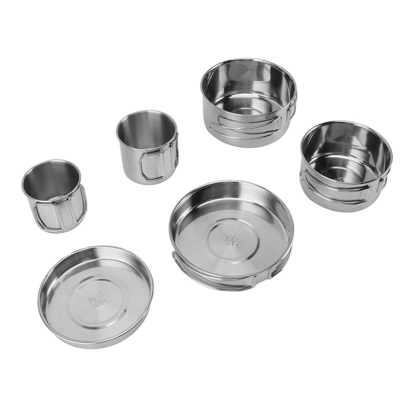 6PCS Portable Cookware Set Rapid Heating 304 Stainless Steel Efficient