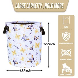 Butterfly Laundry Basket Colorful Animals Foldable Waterproof Oxford Cloth Tote Bag Laundry Hamper Clothes Storage Bucket Toy Organizer For Bathroom/Laundry Storage/Bedroom Storage Basket 17.7x13.7