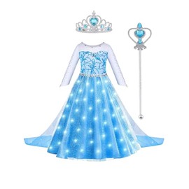 Sincere Party Klassische Light Up Elsa Prinzessin Kleid mit Tüll Cape, Wand, Tiara Perfekt für World Book Day, Weihnachtsgeschenk für Mädchen 5-6 Jahre