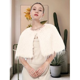 sy soul young Women's Fur Bridal Scarf Bridal Stole Scarf Wrap for Winter Wedding Festival Christmas, cream white