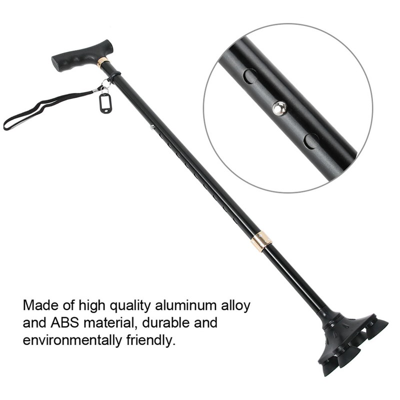 Height Adjustable Aluminum Alloy Cane with T Handle 4-pronged Pivot