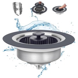 3 in 1 Kitchen Sink Drain Strainer Stopper 304 Stainless Steel Pop Up Kitchen Sink Stopper Anti-Clogging Kitchen Sink Strainer Basket Filter for US Standard 3-1/2 Inch Drain