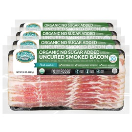 Pederson’s Farms, Organic Pork Bacon, Whole30 (4 Pack, Use/Freeze) 8oz – No Sugar Added, Uncured, Keto Paleo Diet Friendly, No Nitrites Nitrates, Made in the USA…