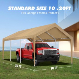 10x20FT Carport Canopy Replacement Cover Heavy Duty Waterproof & UV Protected, All Weather Car Shade Canopy with Ball Bungees (Grey, 10'x20')