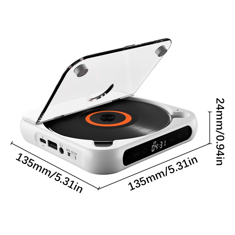 CD Player 3 Modes LED Display Touch Control Portable Retro