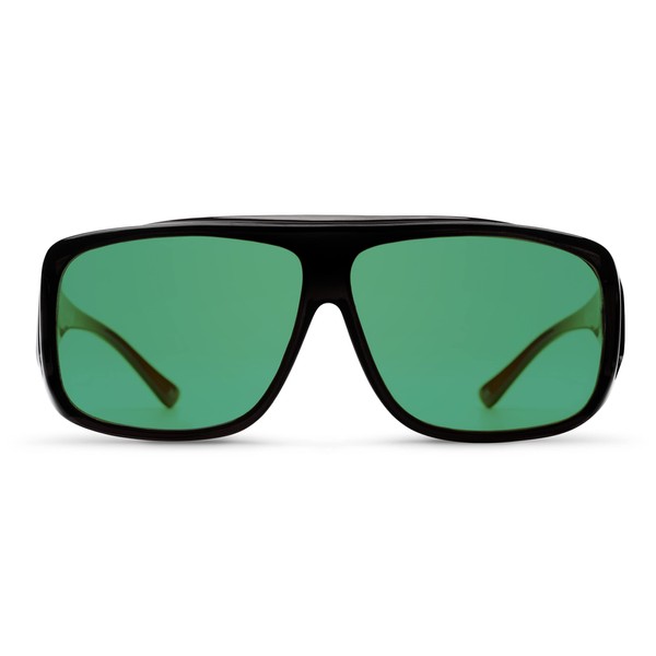 MigraLens OverView Fit-Over Glasses for Migraine Relief| Large Size | Outdoors and Computer Screens | Unisex | Green Lenses