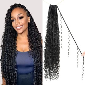 9 packs Boho Faux Locs Crochet Hair, 30 Inch, Natural Black Pre Looped Goddess Soft Locs Crochet Hair with Curly Ends, Bohemian River Locs for Black Women(1B#, 30 Inch)