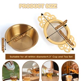 Guerity 2pcs Tea Strainer for Loose Teas, Gold Fine Mesh Tea Strainers with Drip Bowls, Loose Leaf Teas Filter Infuser with Handle (2PCS, Gold)