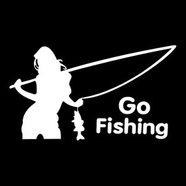 Tskijun Go Fishing Sticker Outdoor Sports Car Bumper Sticker Woman/Woman Fishing Vehicle Decals for Car/Motorcycle or Window Glasses Vehicle Decoration Silvery White