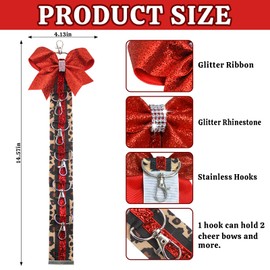 ALIBBON Cheer Bow Holder Glitter Red Leopard Print Hair Bow Holder Cheer Keychain for Cheerleading Backpack Bag Cheerleader Gifts Sports Cheerleading Bows Storage Hanging Ribbon Chain with 5 Clasps