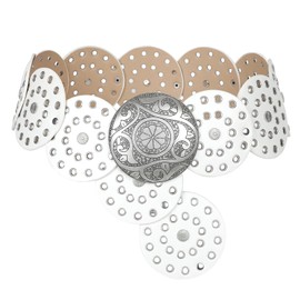 Women Western Leather Belt Boho Disc Conch Waist Belt for Dress Jeans