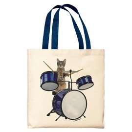 Drummer Gifts For Men Funny Cat Meme Cat Playing Drums Navy Handle Canvas Tote Bag
