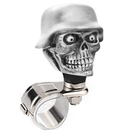 Arenbel Driving Suicide Knob Spinner Skull Soldier Style Car Steering Wheel Turning Assist Grip Handle Booster Fit Most Vehicles Trucks Boats, Silver