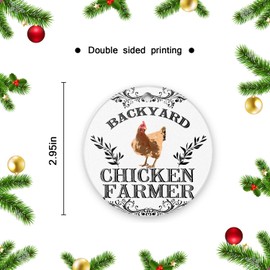 Christmas Ornaments，Ceramic Xmas Hanging Ornaments, Double-Sided Printed,Chicken Farmer